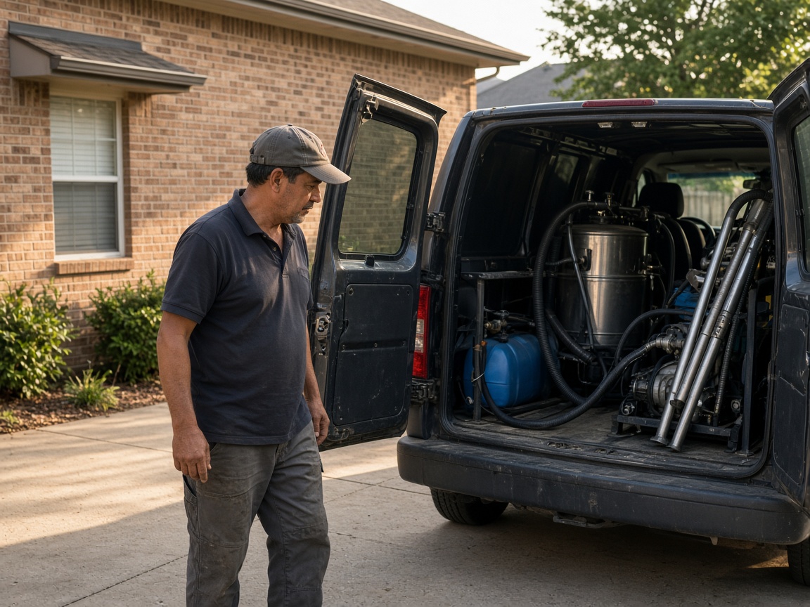 Steam extraction van and wands on a driveway